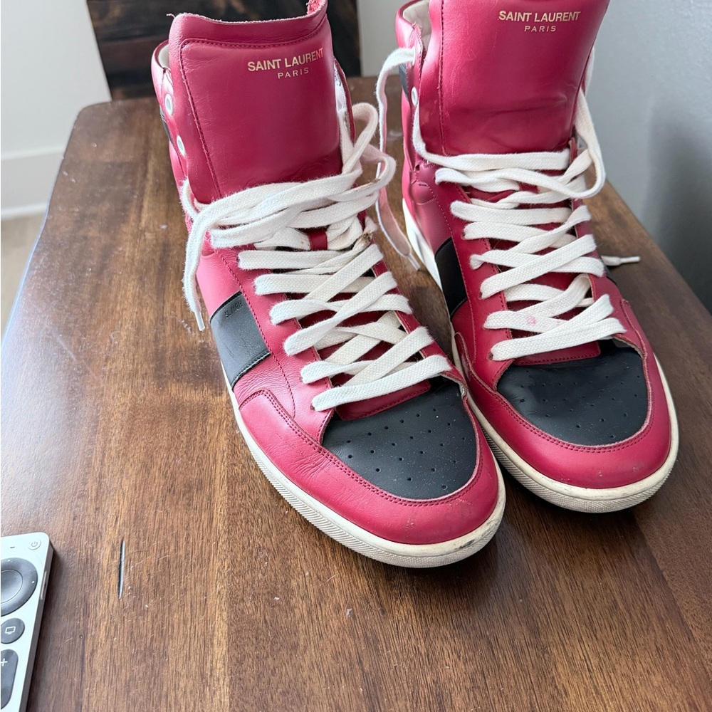 Saint Laurent Red and Black High-Top Sneakers
